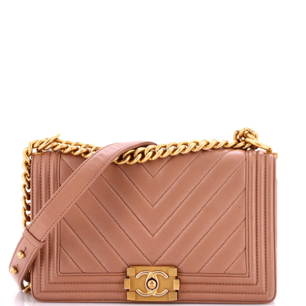Chanel Old Medium Boy Flap Bag Chevron Calfskin